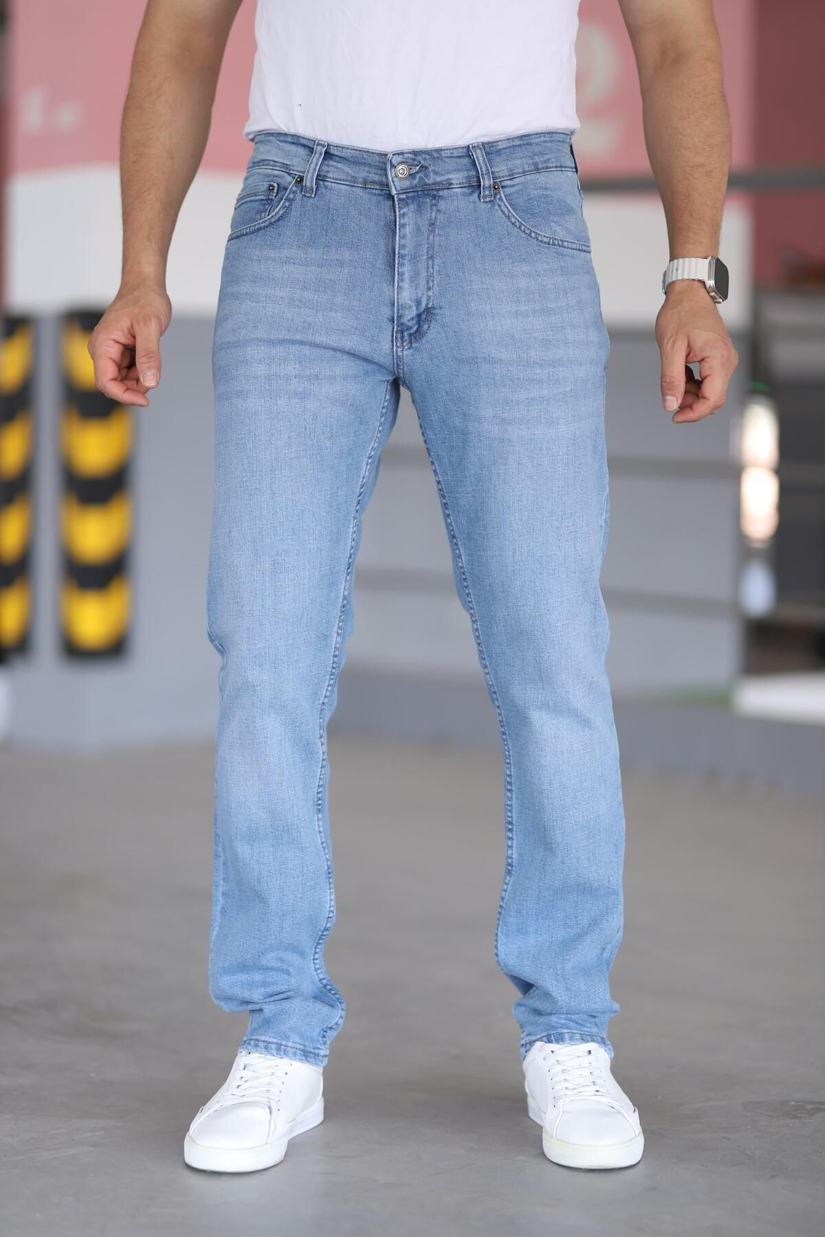 Erkek Regular Fit Rahat Kesim Esnek Likralı Denim Jeans Kot Pantolon - mavi