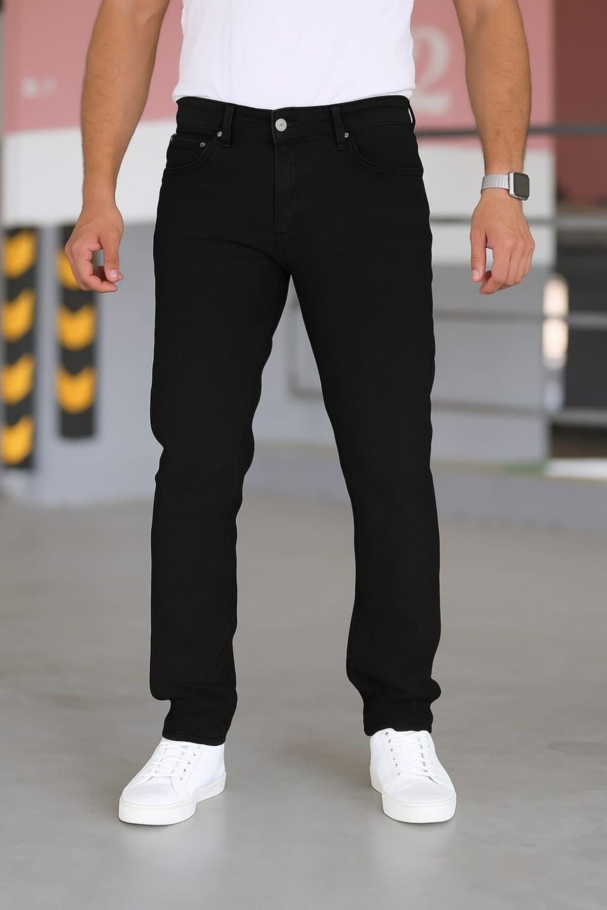 Erkek Regular Fit Rahat Kesim Esnek Likralı Denim Jeans Kot Pantolon - siyah
