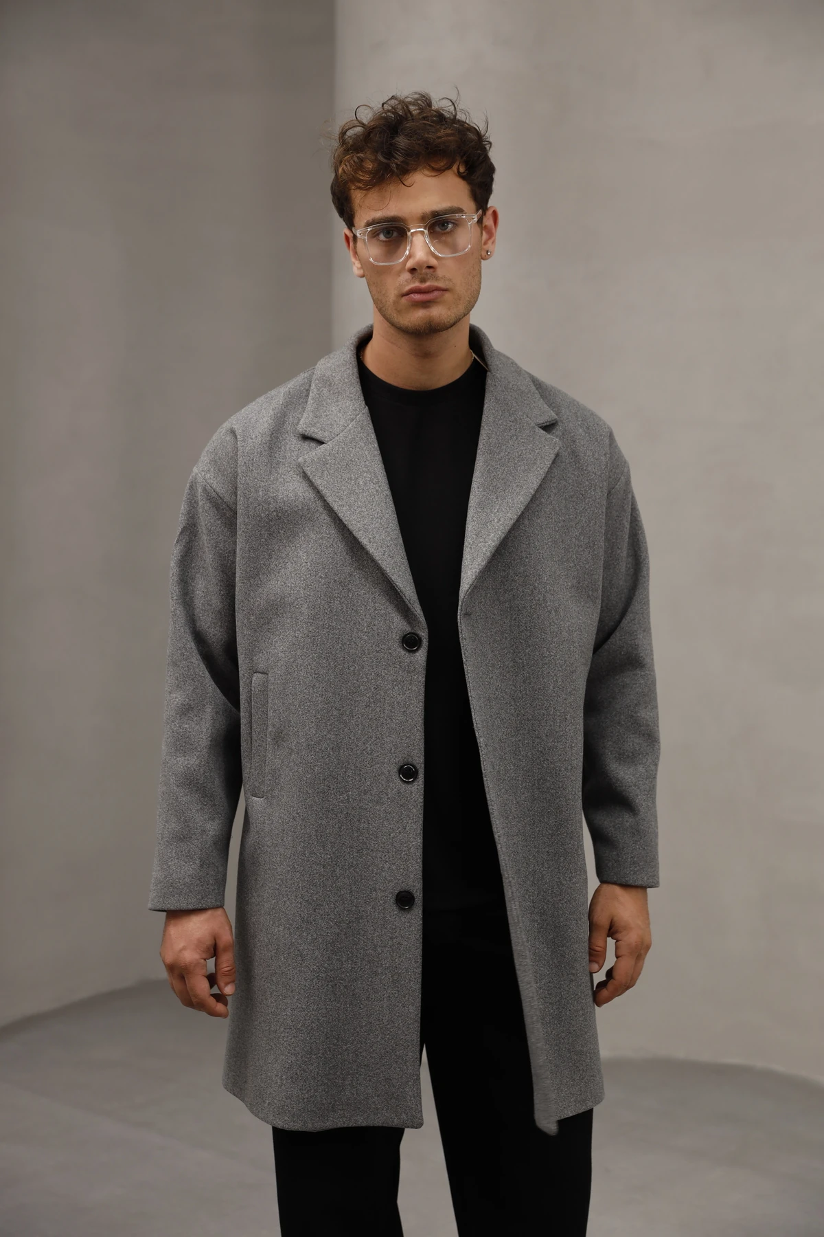 Düğme Kapamalı Yarım Oversize Rahat Kesim Uzun Erkek Kaşe Kaban Palto