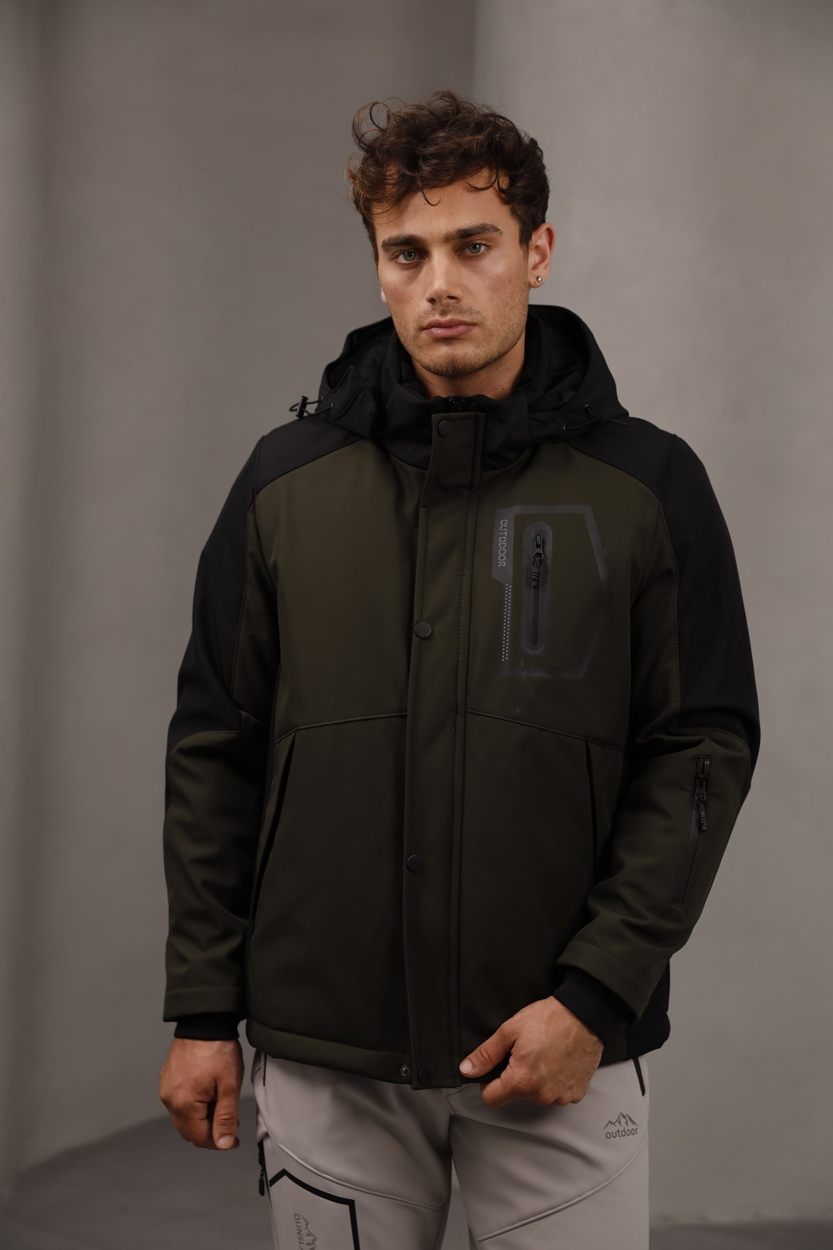Kapitone İçi Elyaf Dolgulu Su ve Rüzgar Geçirmez Astarlı Kapüşonlu Outdoor Mont - haki