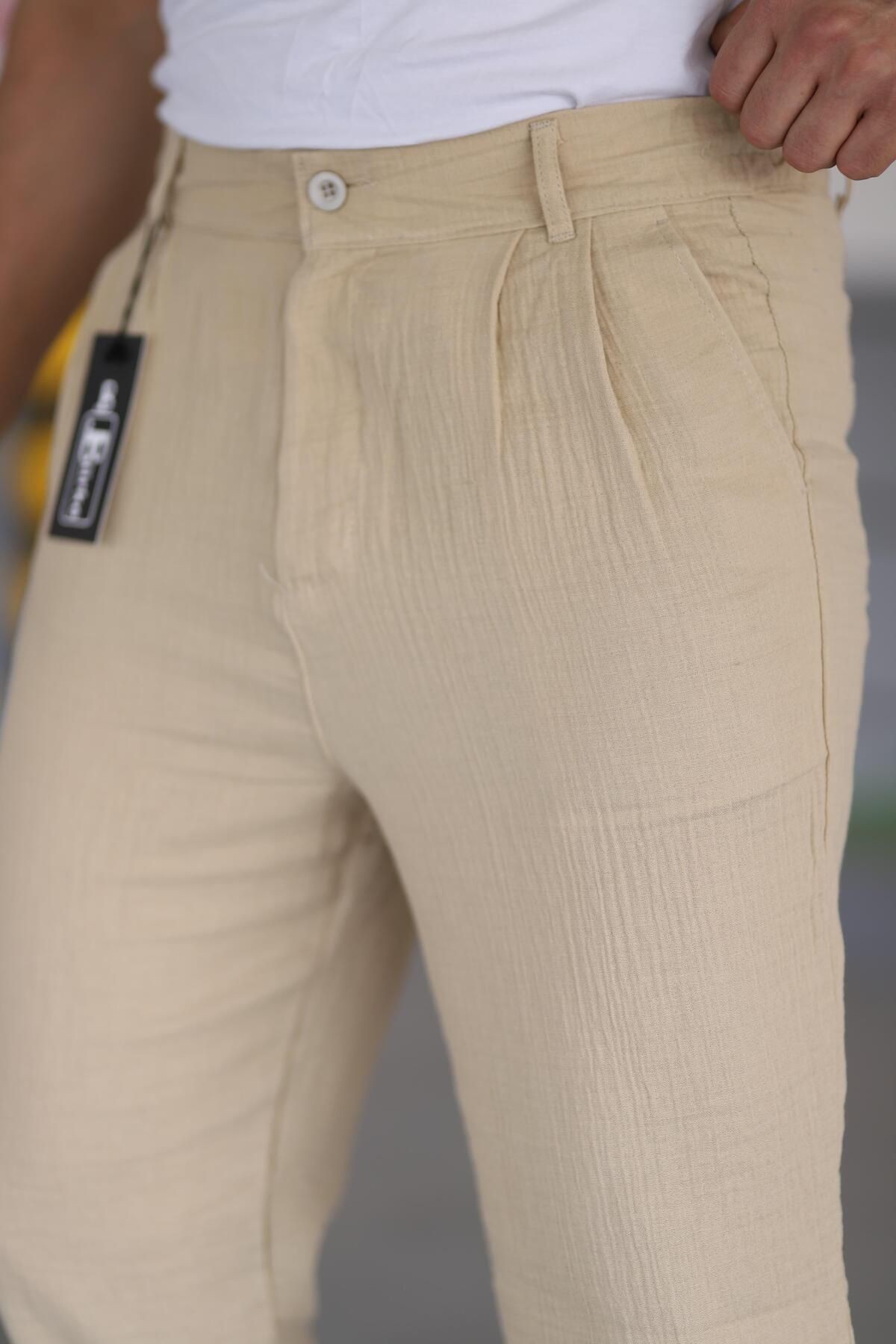 Çift Pileli Beli Lastikli Kaliteli Rahat Kesim Müslin Baggy Pantolon