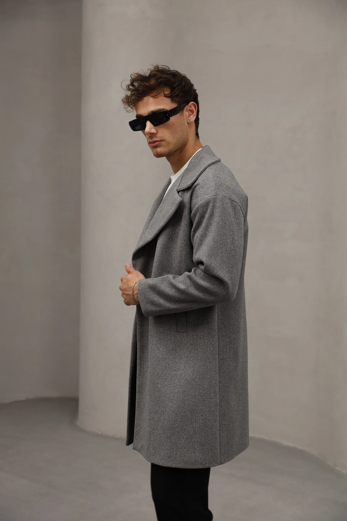 Yarım Oversize Rahat Kesim Uzun Erkek Kaşe Kaban Palto