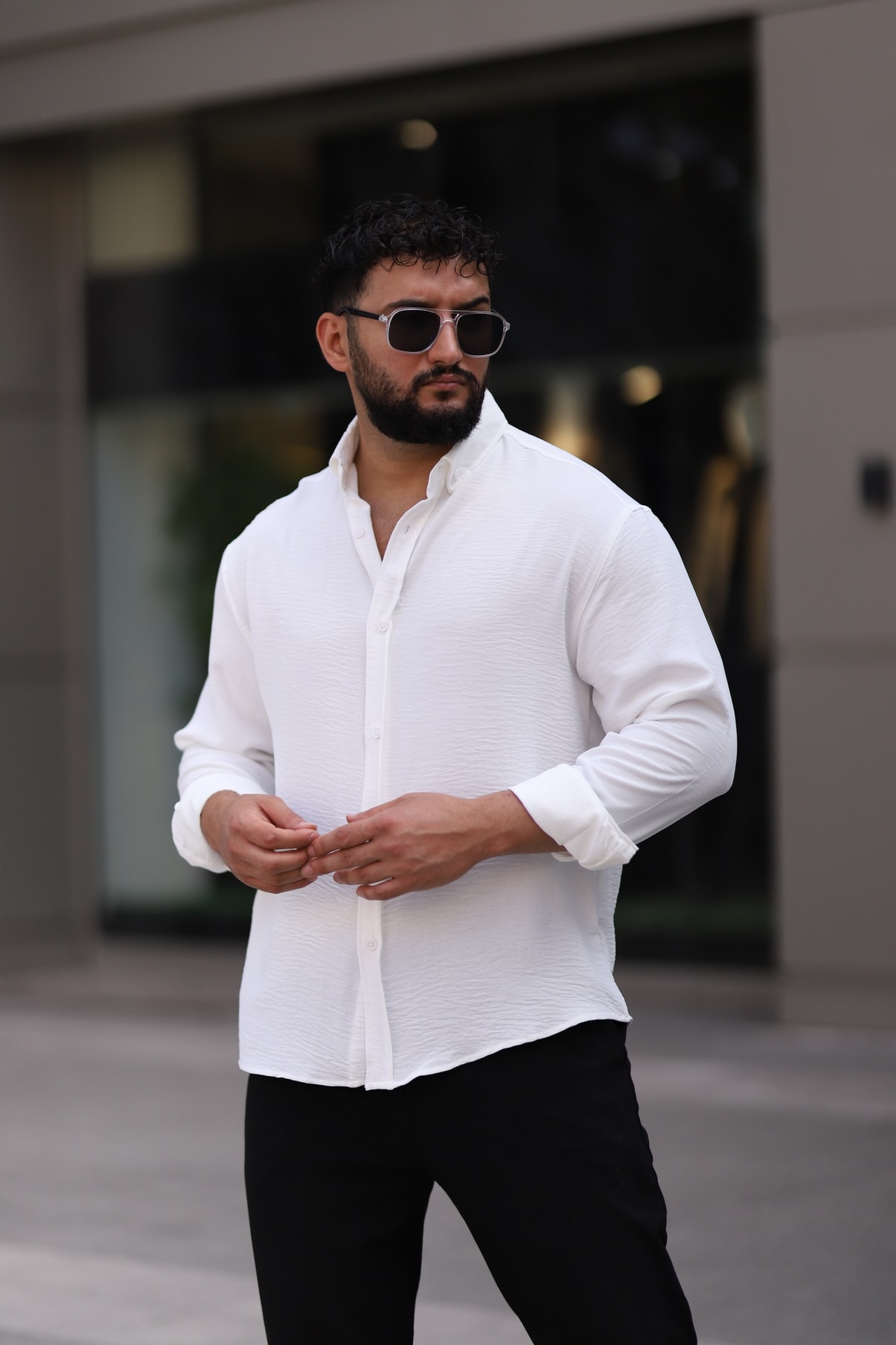 Ayrobin Uzun Kollu Esnek Likralı Rahat Yarım Oversize Erkek Gömlek