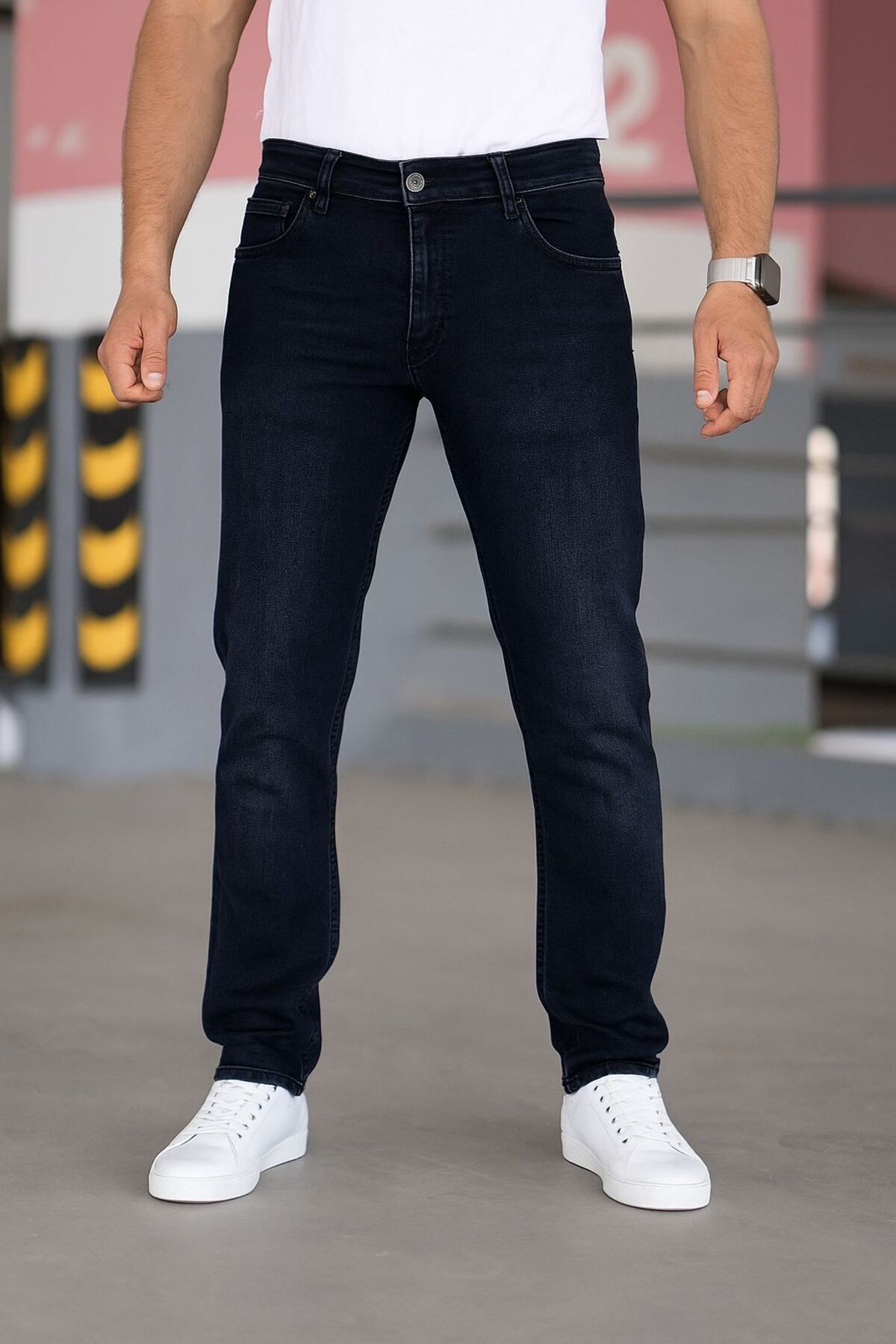 Erkek Regular Fit Rahat Kesim Esnek Likralı Denim Jeans Kot Pantolon - koyu lacivert