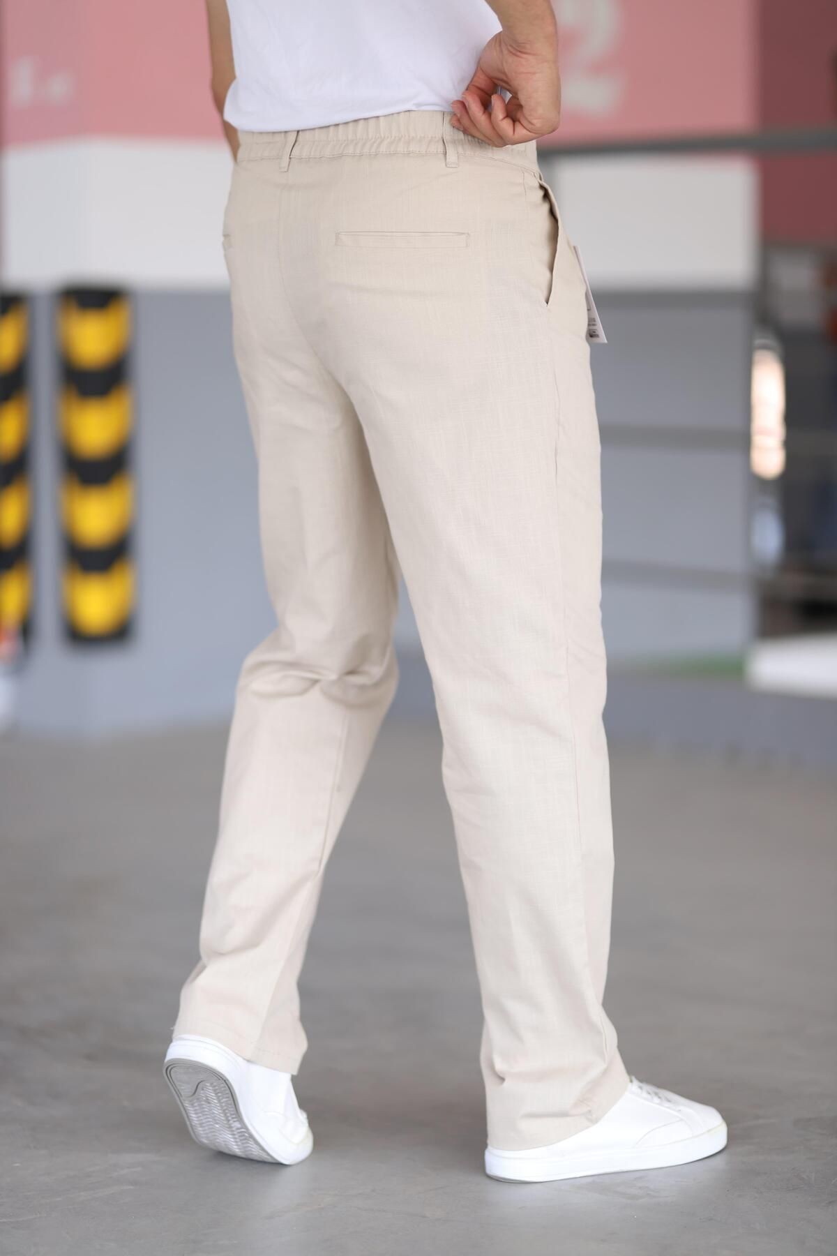 Çift Pileli Beli Lastikli Kaliteli Rahat Kesim Keten Baggy Pantolon