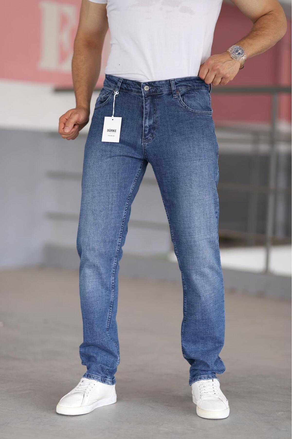 Premium Erkek Regular Fit Rahat Kesim Esnek Likralı Denim Jeans Kot Pantolon - lacivert