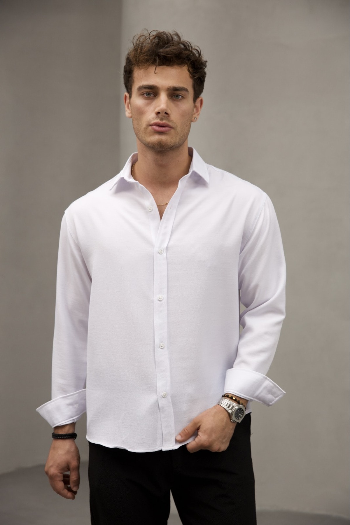 Yazlık Keten Dokulu Yarım Oversize Gömlek