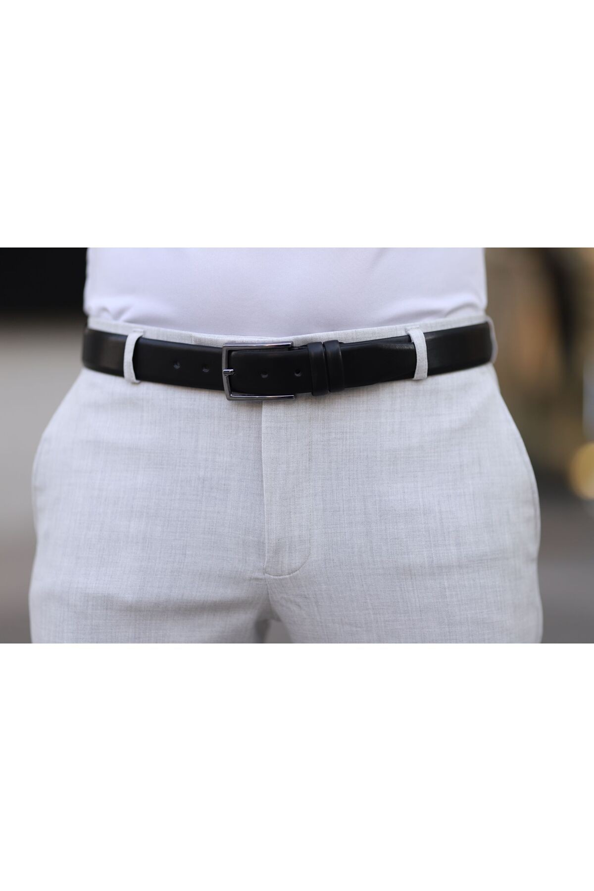 Suni Deri Erkek Kemer Metal Tokalı Klasik Kumaş Pantolon kemeri 3,5 cm - siyah