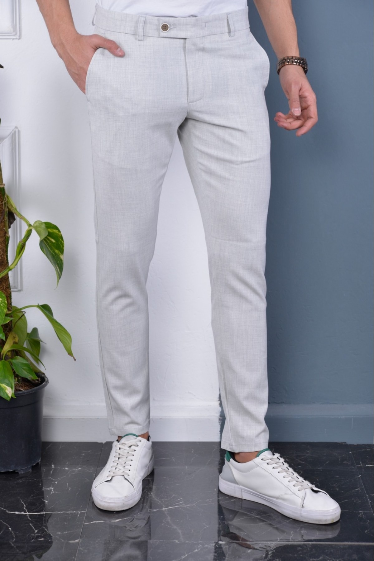 Bürke Erkek Okul Grisi İtalyan Kesim Slimfit Kumaş Pantolon - Taş Rengi