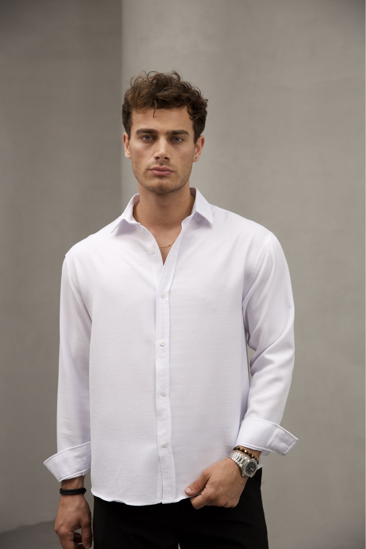 Yazlık Keten Dokulu Yarım Oversize Gömlek
