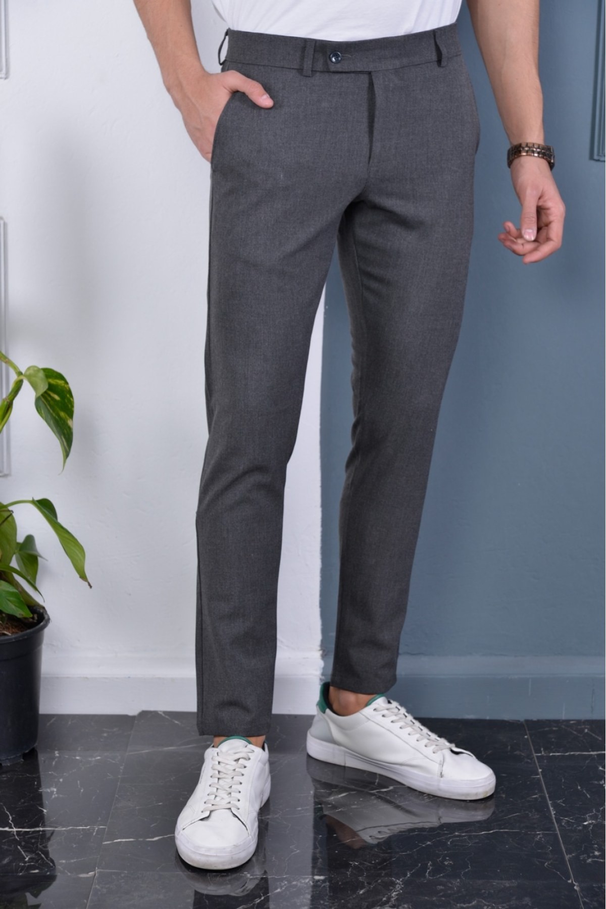 Bürke Erkek Okul Grisi İtalyan Kesim Slimfit Kumaş Pantolon - Koyu Gri