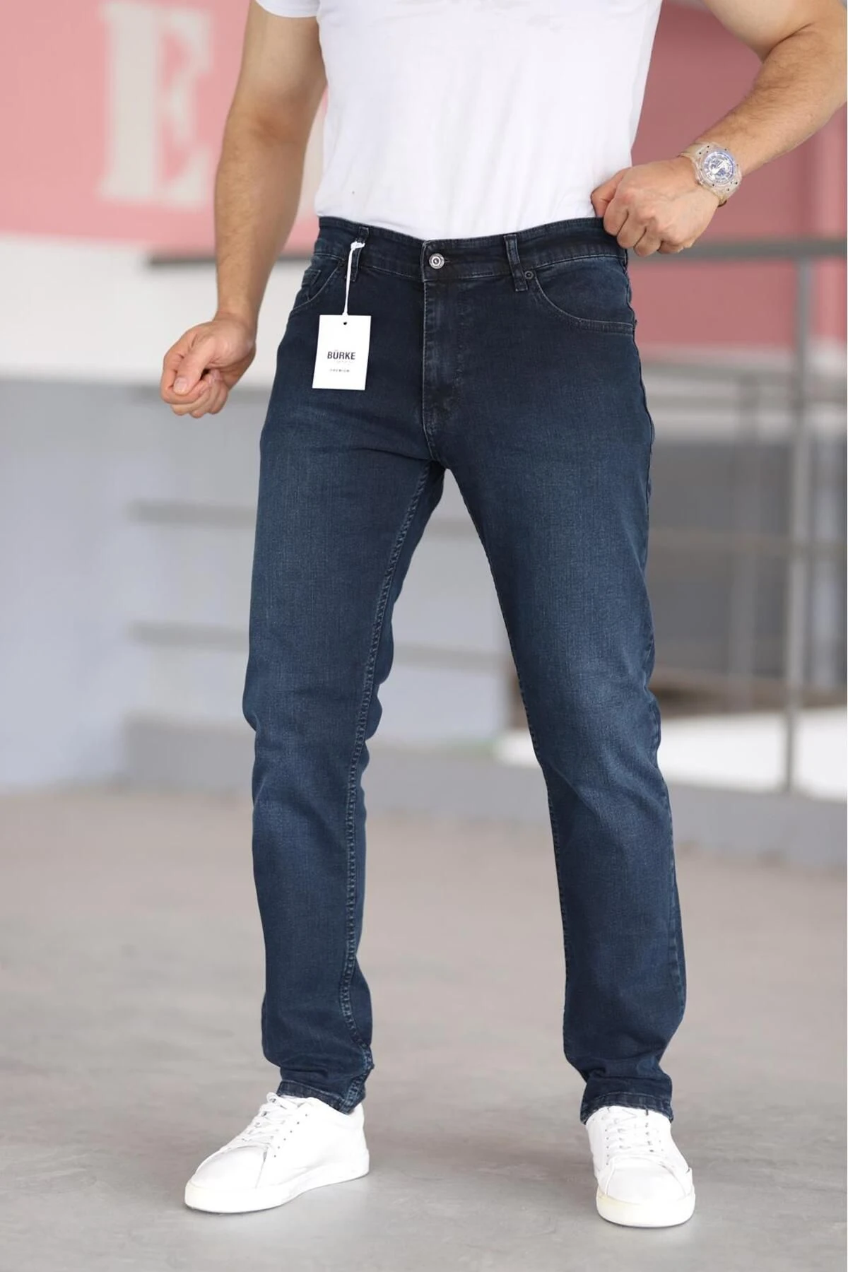 Premium Erkek Regular Fit Rahat Kesim Esnek Likralı Denim Jeans Kot Pantolon - koyu lacivert