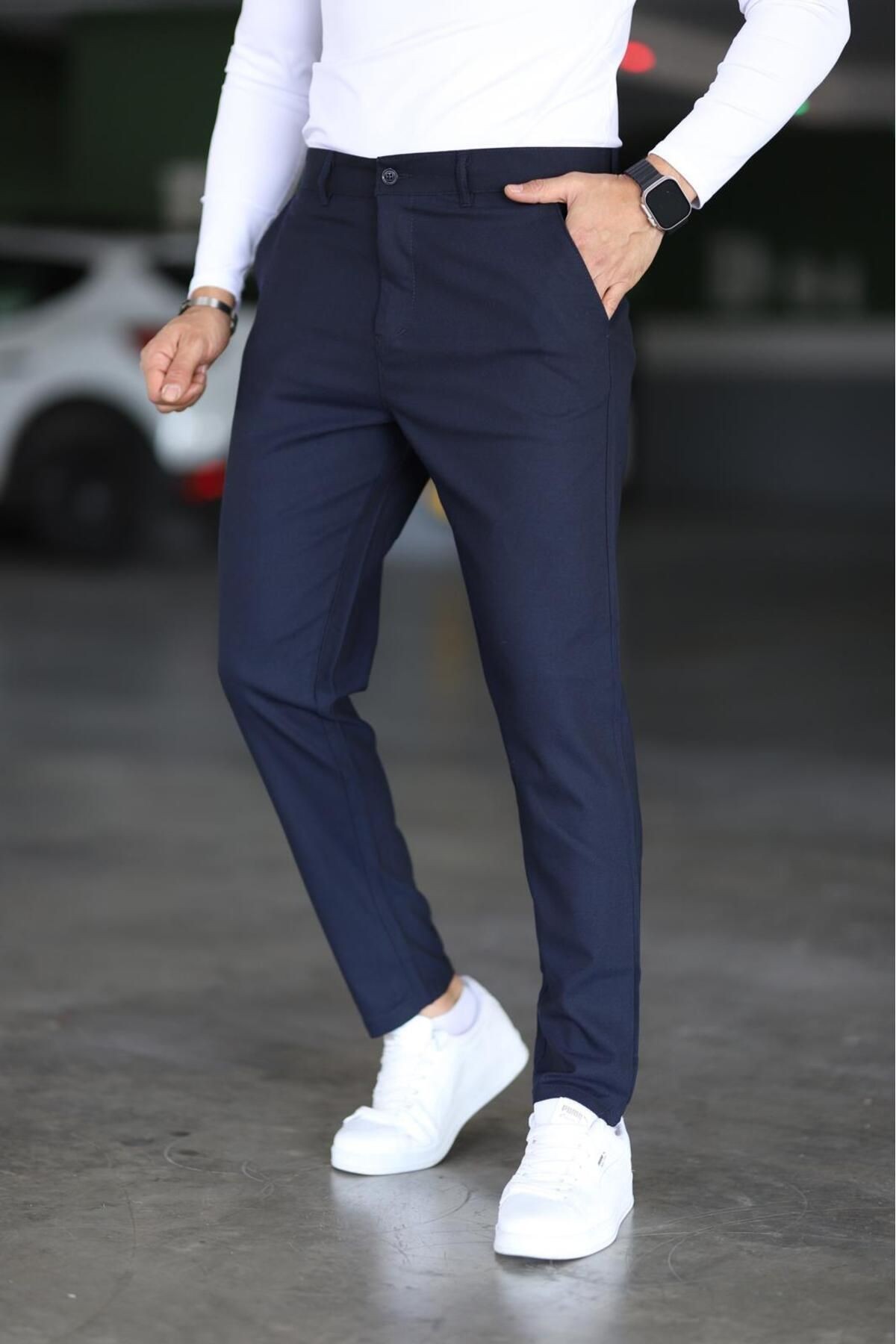 Erkek italyan Kesim Slim Fit Kumaş Pantolon - lacivert