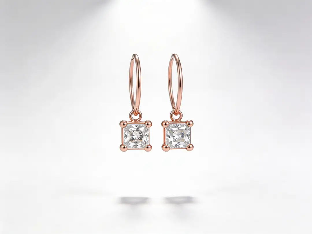 Asscher Pırlanta Düğme Arkalı Sallantılı Küpe — alternatif görsel