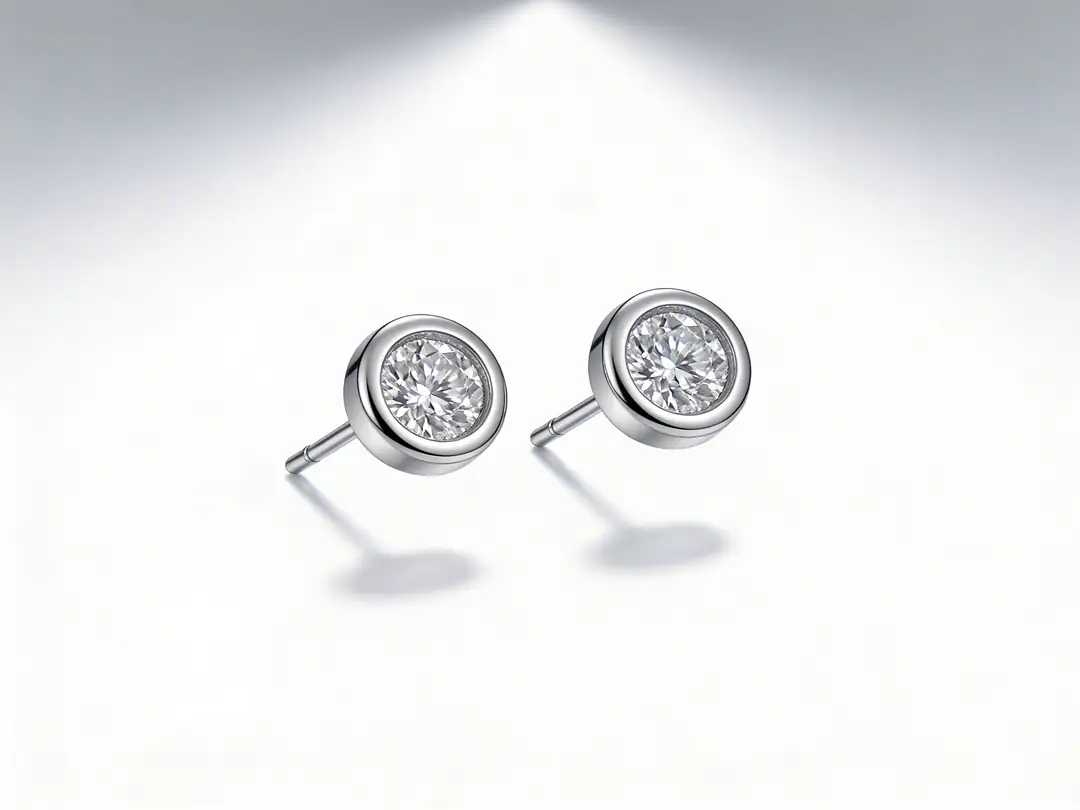 Mini Bezel Yuvarlak Laboratuvar Pırlanta Küpe