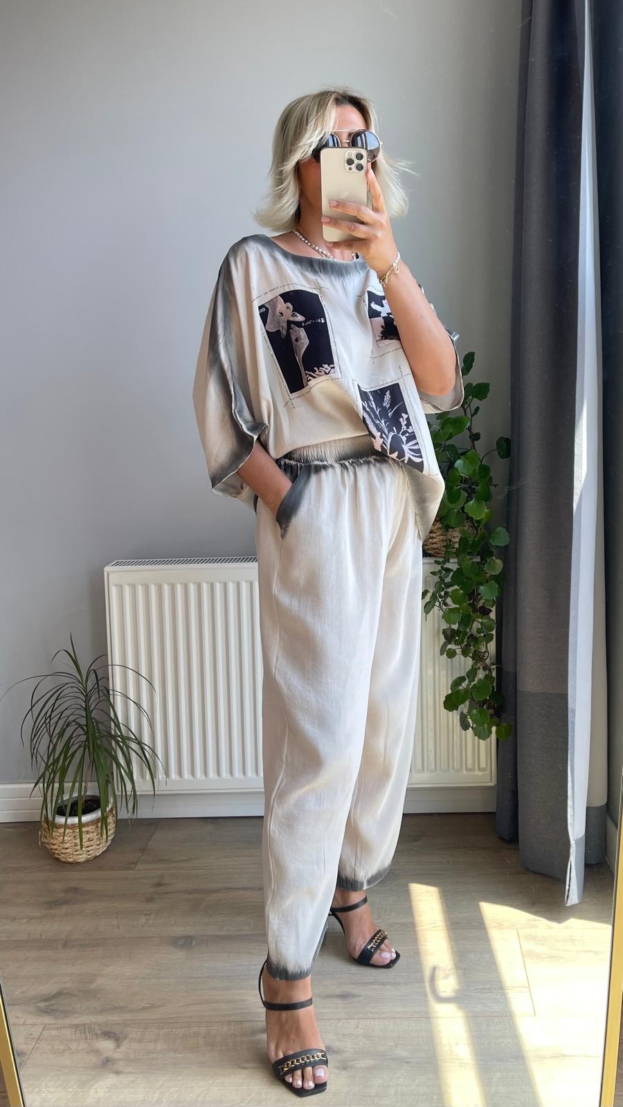 Aplike Detaylı Pantolon Takım - Bej