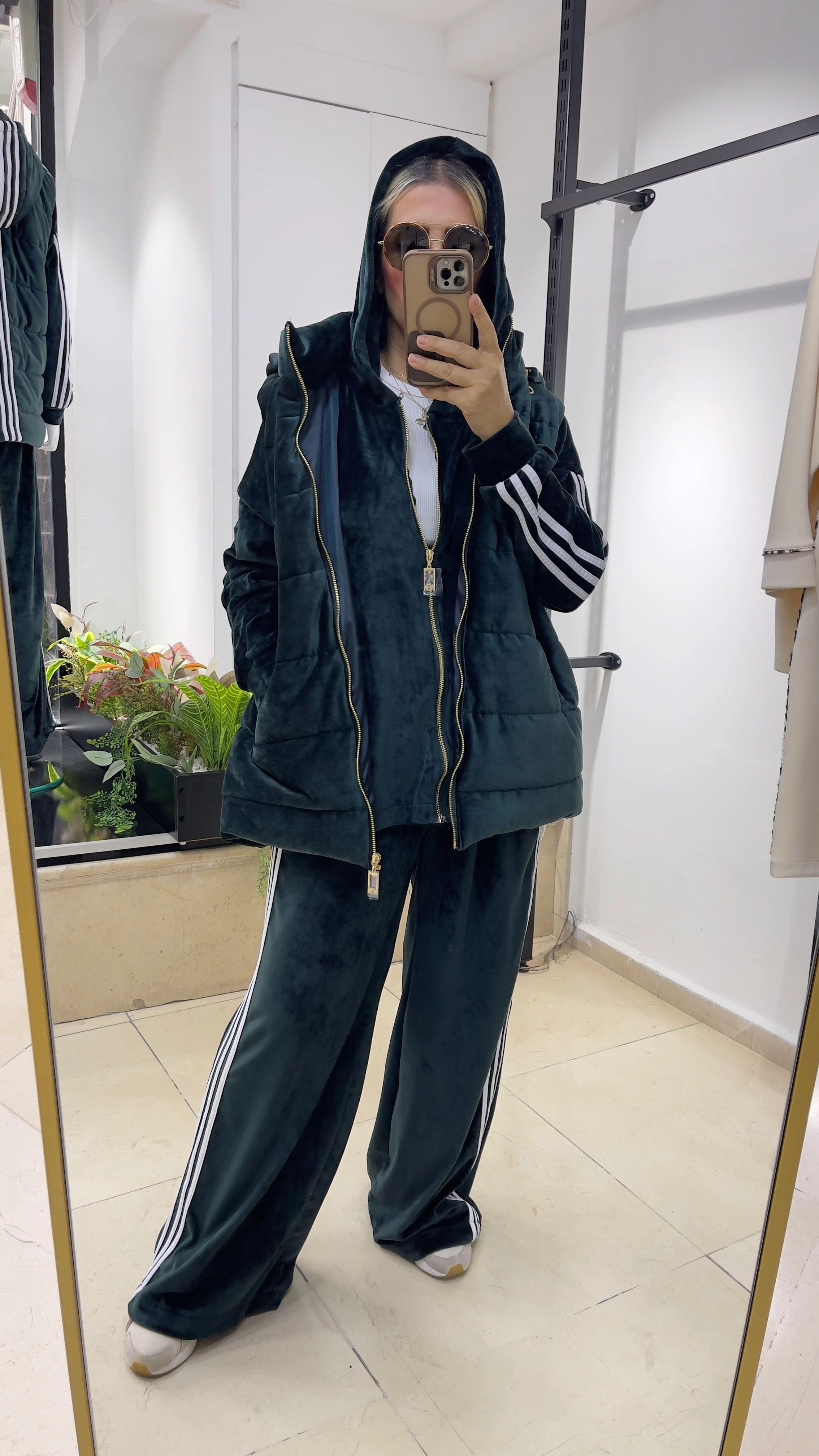 Yelekli Fransız Kadife Takım - Yeşil