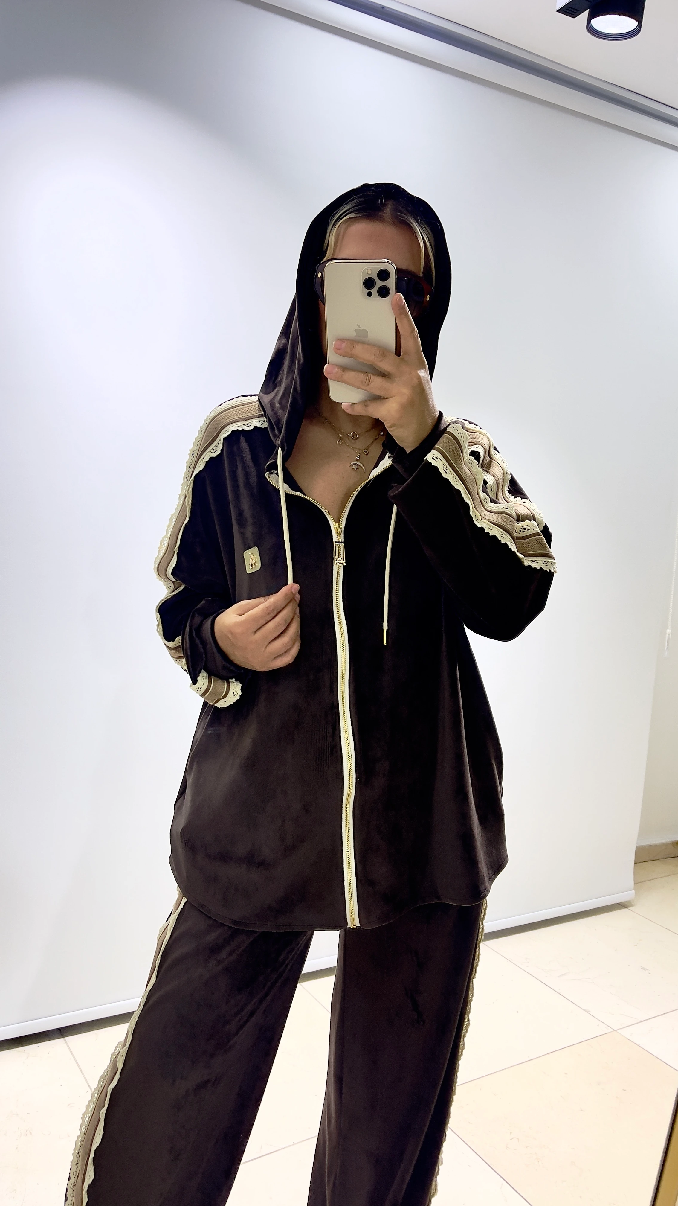 Fransız Kadife Ribanalı Takım - Kahverengi