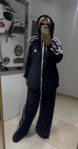 Fransız Kadife Ribanalı Takım - Lacivert