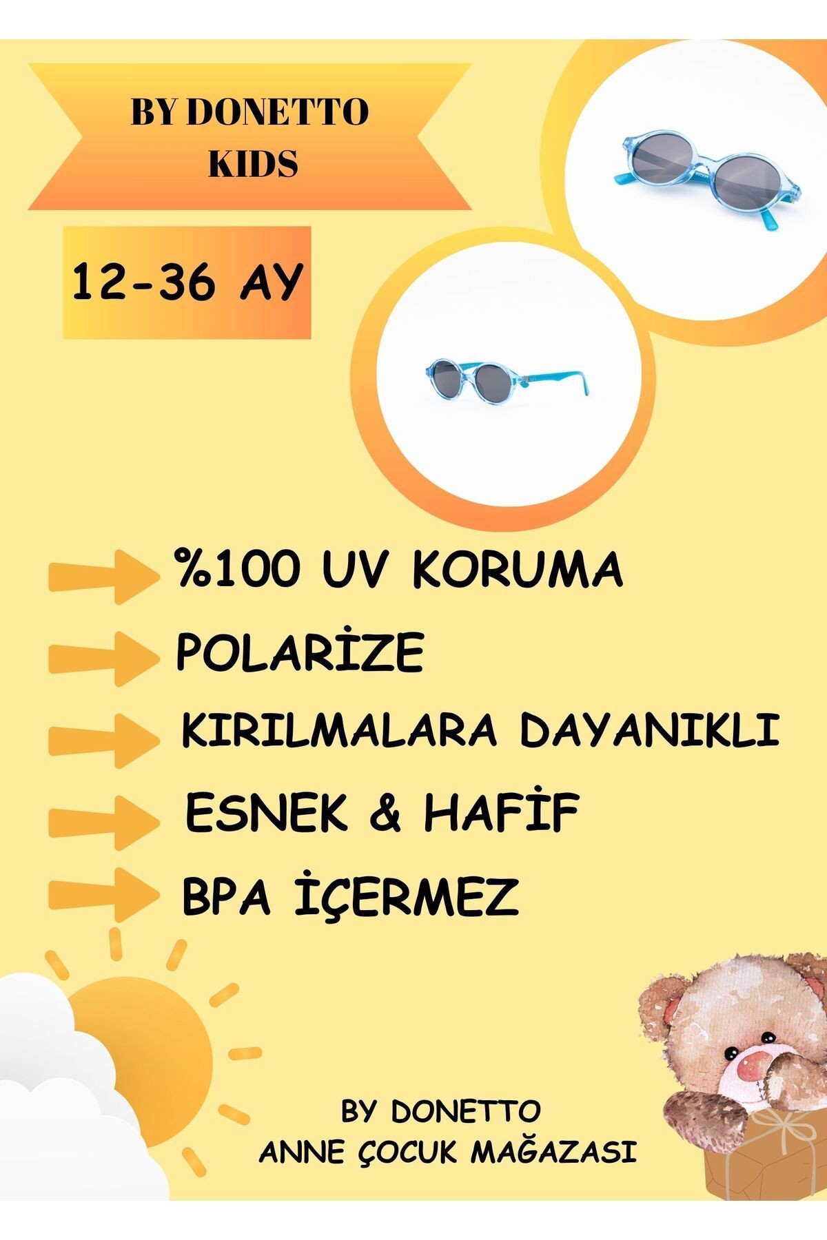 Yeni-unisex (12-36 AY) Polarize Ve Uv Korumalı Mavi Çocuk Güneş Gözlüğü