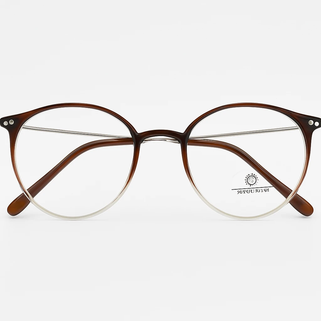 Oval Mavi ışık Korumalı Bilgisayar Ekran Gözlüğü - Kahve-Şeffaf