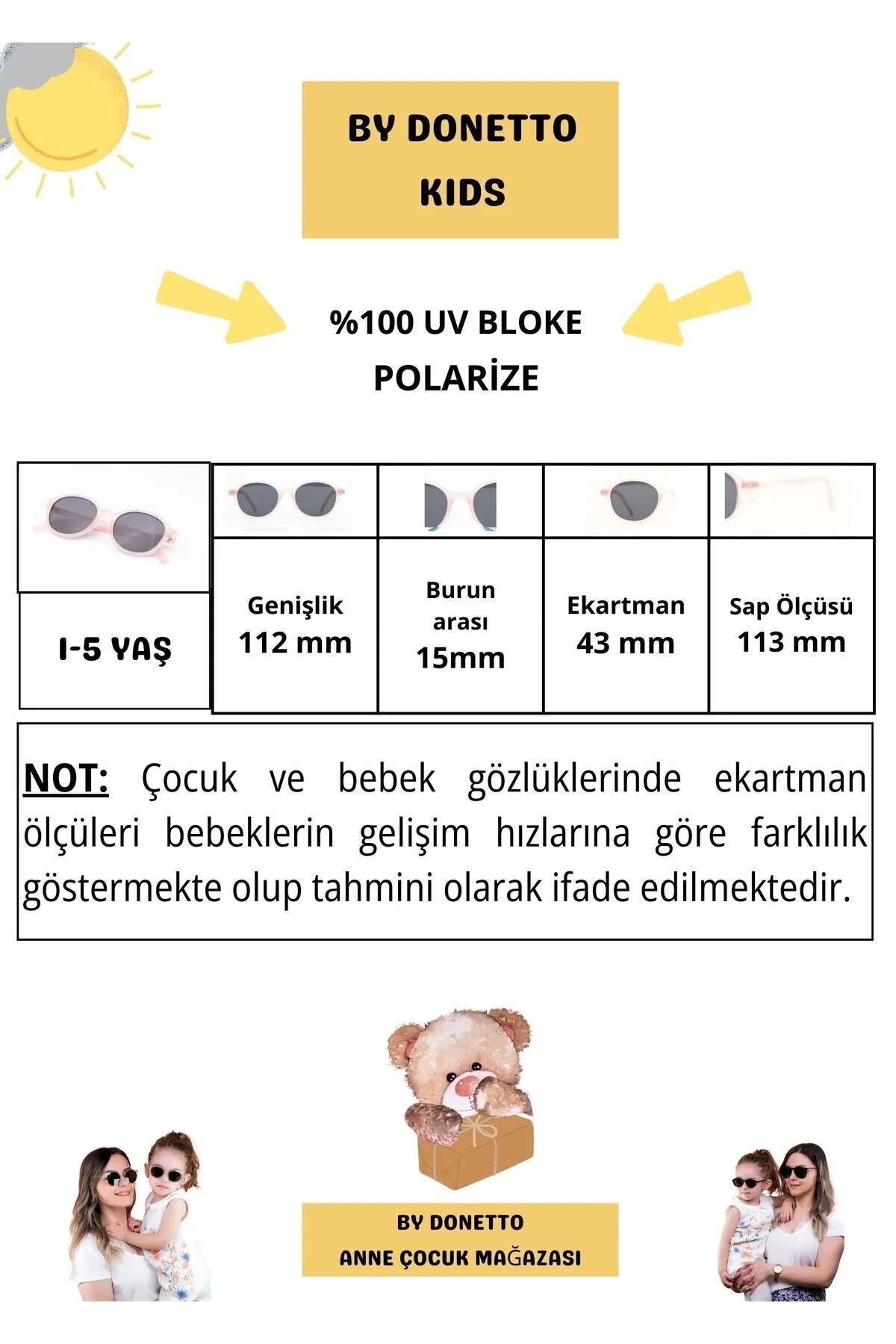 By Donetto Yeni-unisex ( 1-5 Yaş ) %100 Uv Korumalı Polarize Parlak Pembe Çocuk Güneş Gözlüğü