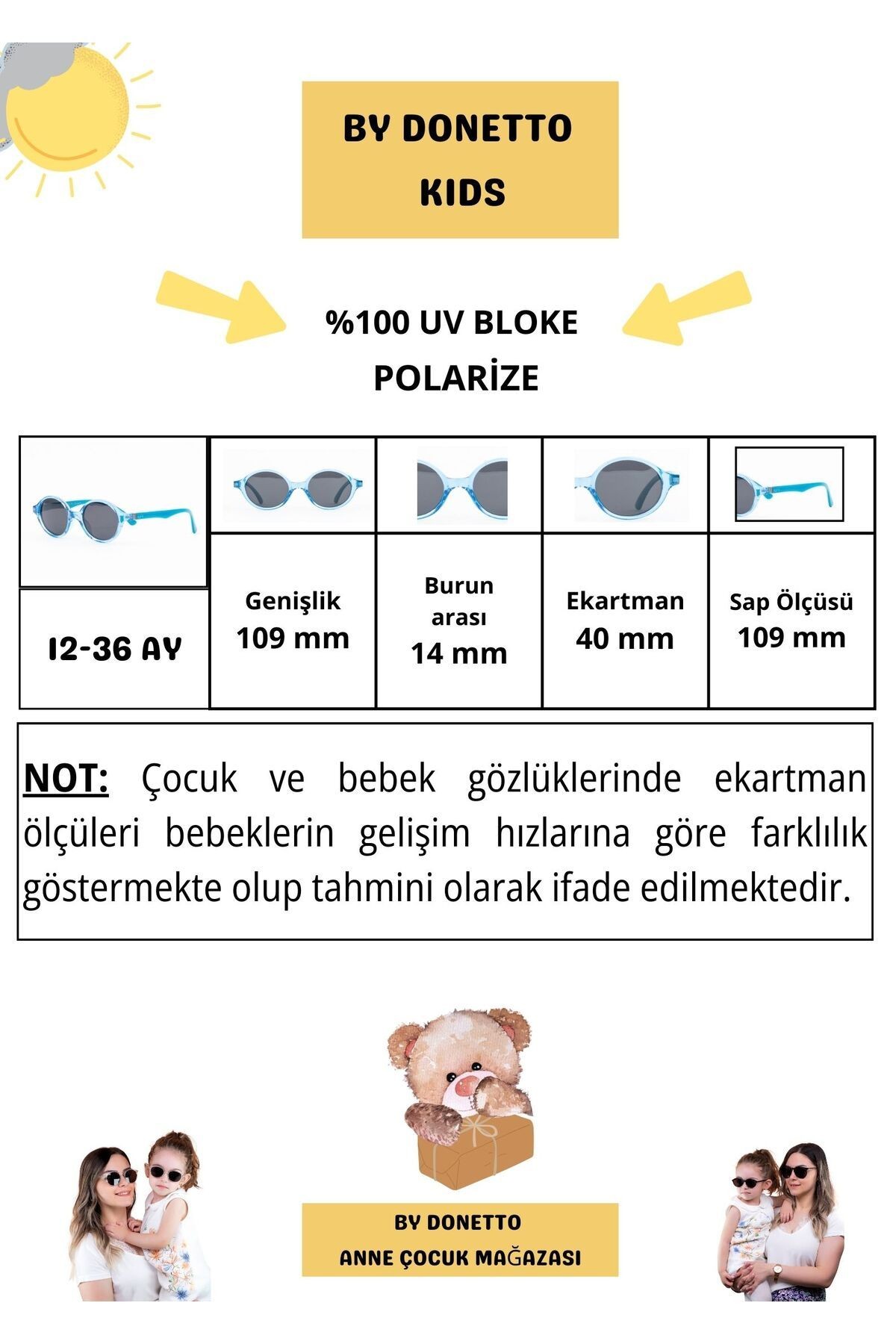 Yeni-unisex (12-36 AY) Polarize Ve Uv Korumalı Mavi Çocuk Güneş Gözlüğü