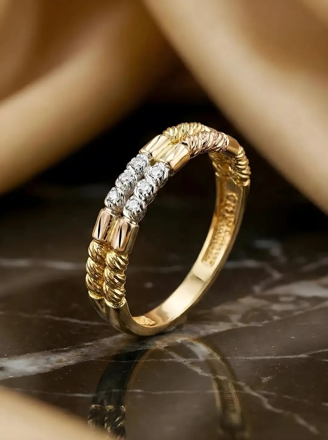 14 Ayar 3 Renk Dorikalı Altın Yüzük – 2.22 Gr