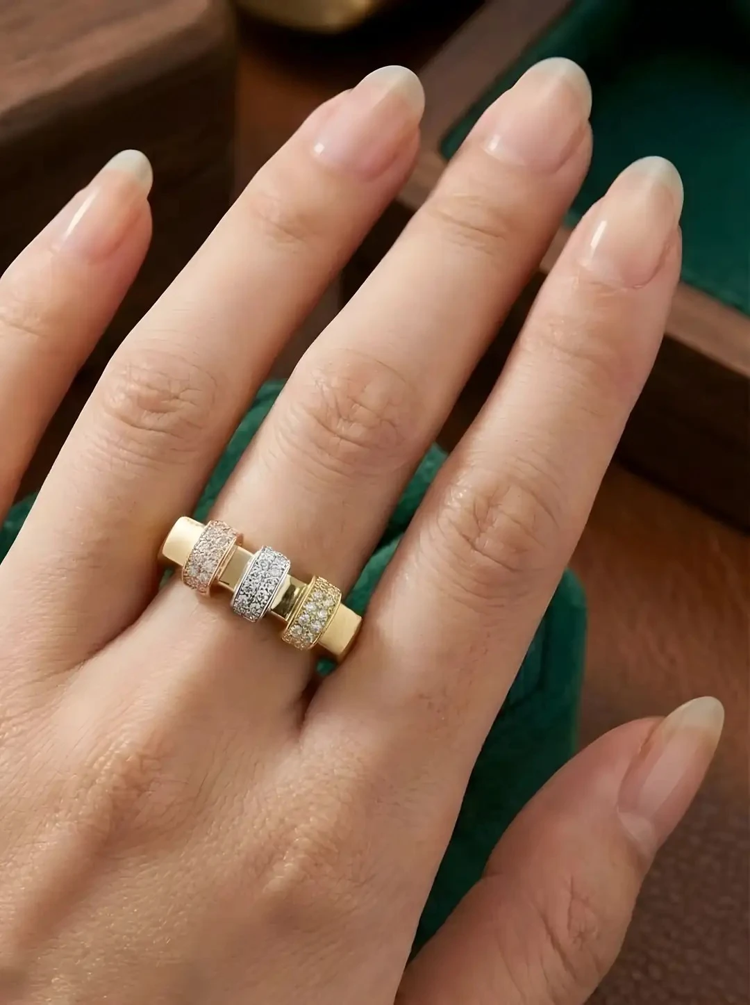 14 Ayar Altın 3 Renk Modern Yüzük | 3.18 Gr Şık Günlük Altın Yüzük