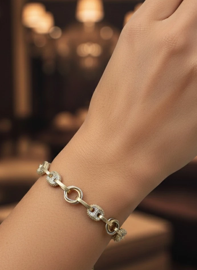 14 Ayar Altın 3 Renkli Taşlı Bileklik – 12.23 gr 