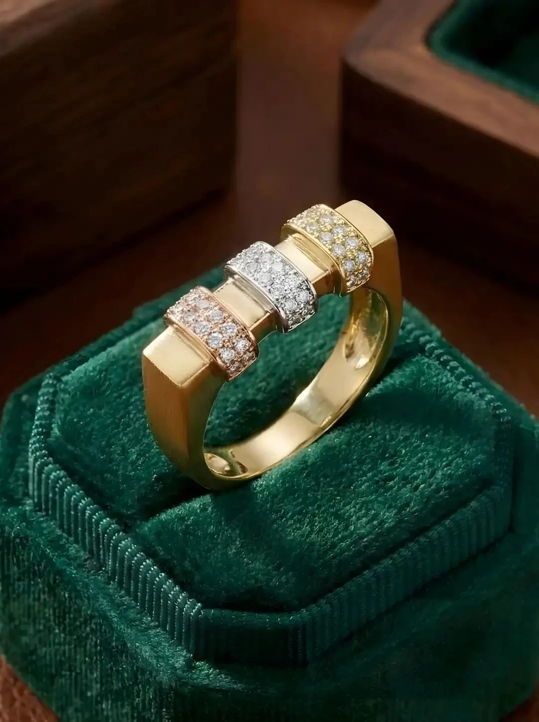 14 Ayar Altın 3 Renk Modern Yüzük | 3.18 Gr Şık Günlük Altın Yüzük