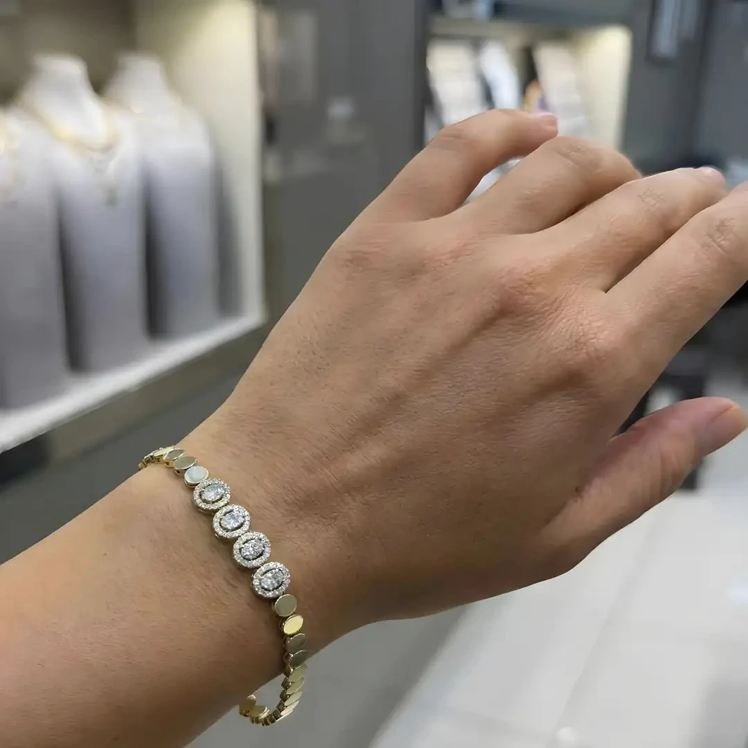 14 Ayar Altın Oval Taşlı Bileklik – 8.81 Gram | Işıltılı Zarif Tasarım