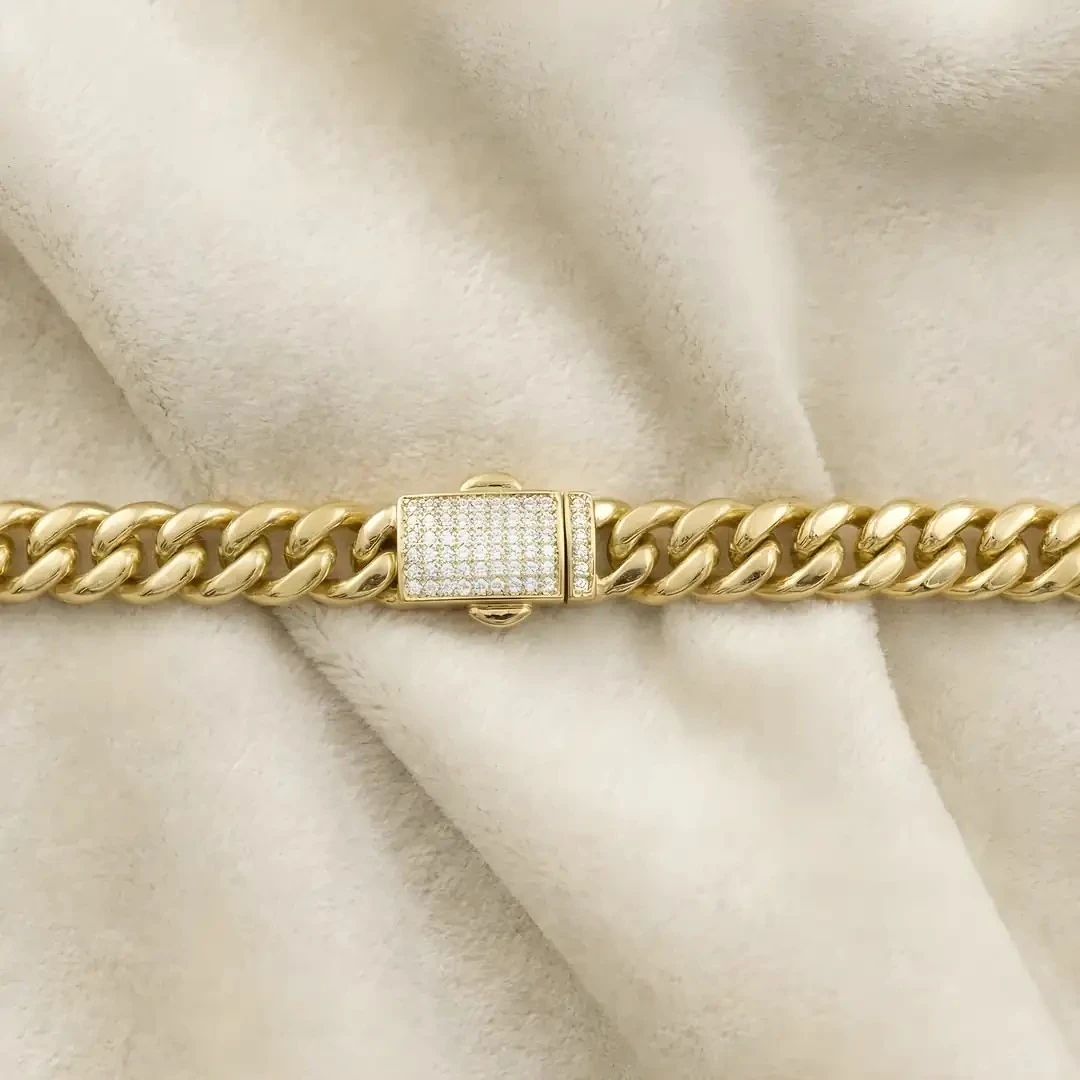 14 Ayar Altın Küba Zincir Bileklik – 15.93 Gram | Taşlı Kilit & Lüks Tasarım