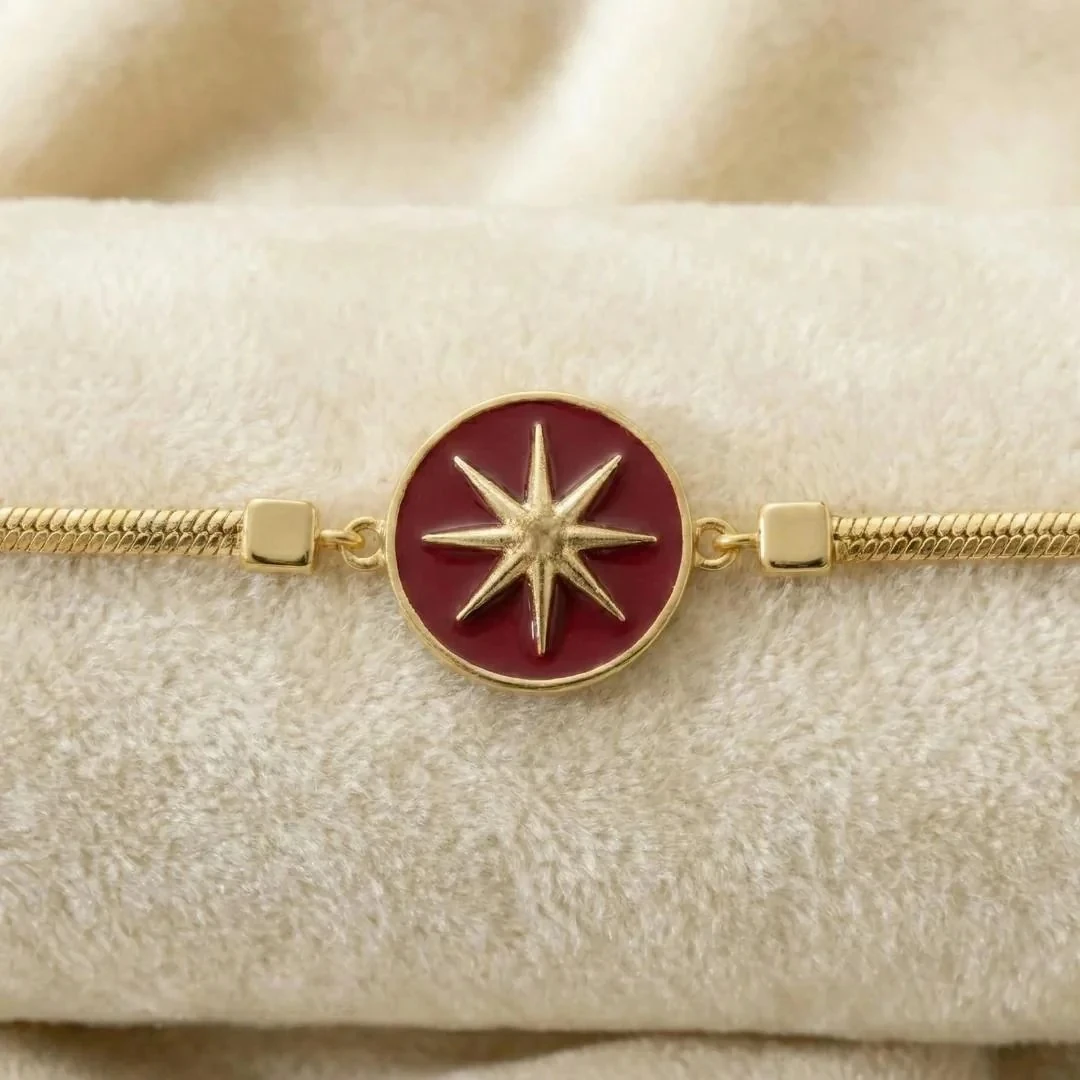 14 Ayar Altın Kırmızı Mineli Kutup Yıldızı Bileklik – 4.30–4.50 Gr 
