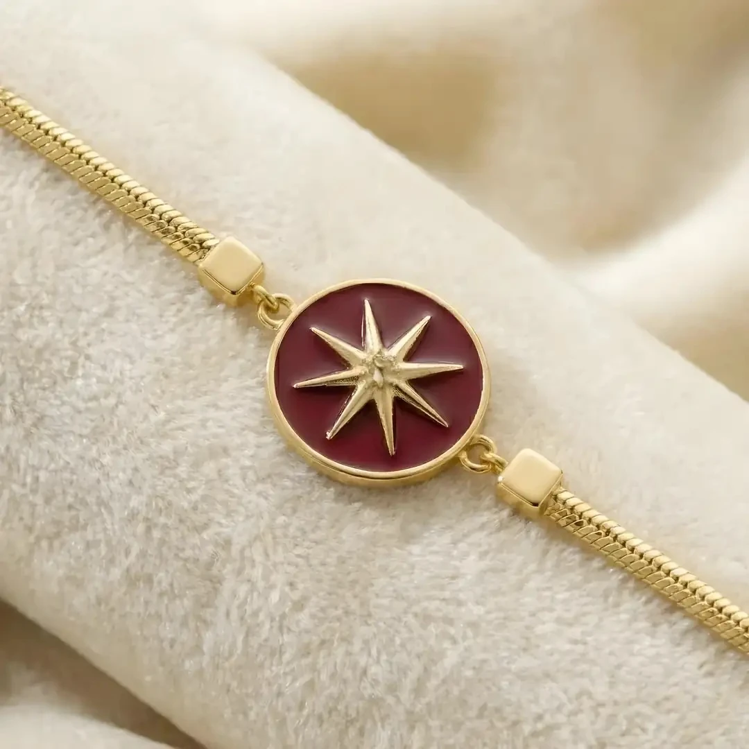 14 Ayar Altın Kırmızı Mineli Kutup Yıldızı Bileklik – 4.30–4.50 Gr 