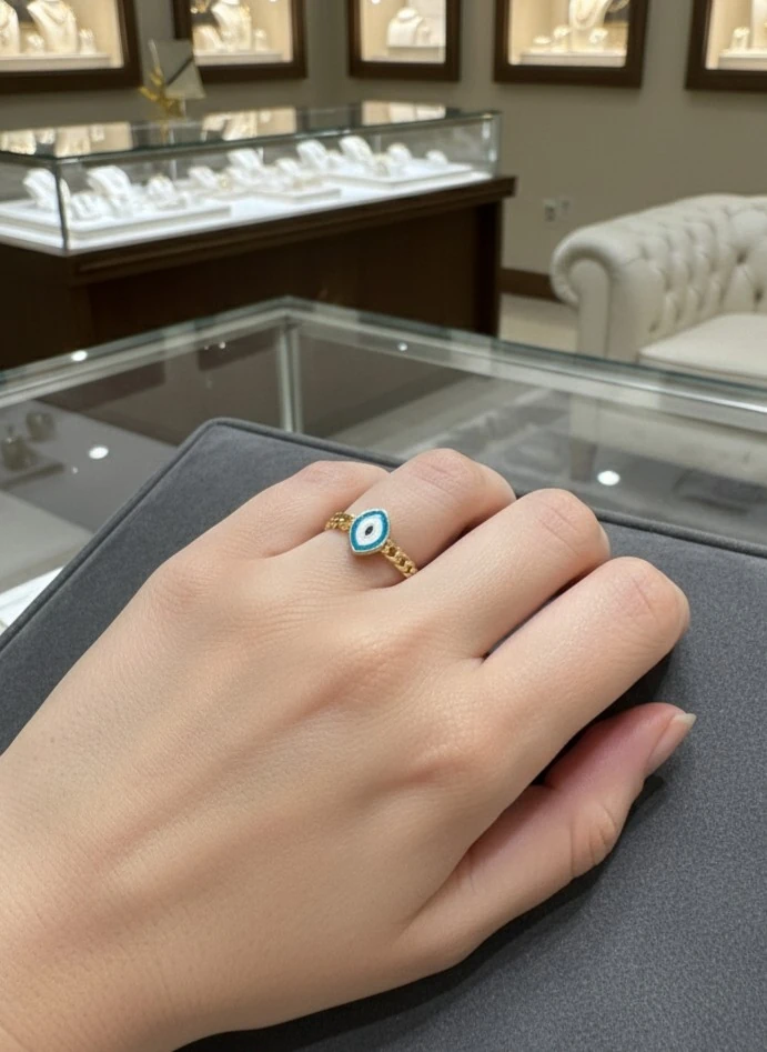 14 Ayar Altın Mineli Nazar Yüzük – 1.64 gr