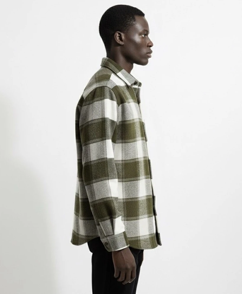 Ali Beyhan Uzun Kollu Regular fit Cepli Haki Beyaz Oduncu Gömlek