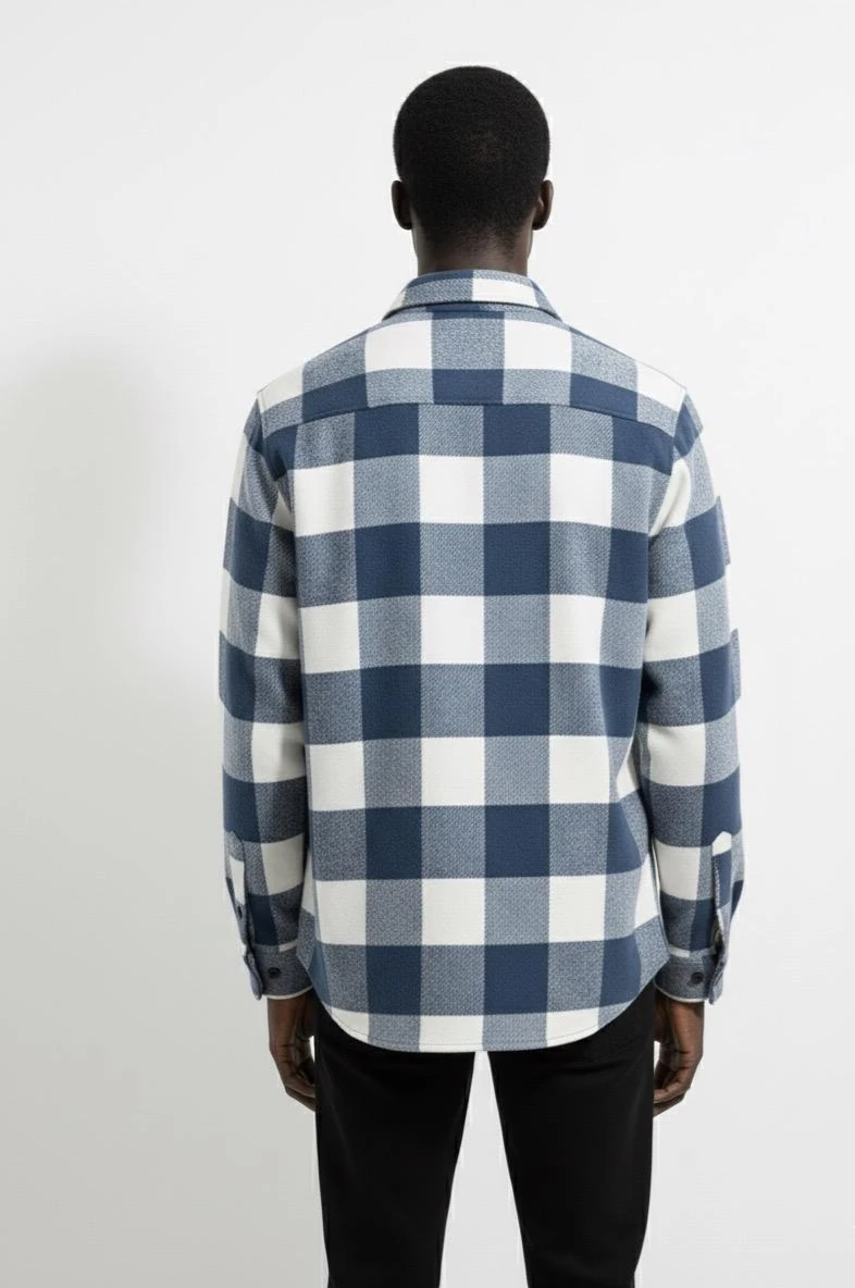 Ali Beyhan Uzun Kollu Regular fit Cepsiz Mavi Beyaz Oduncu Gömlek