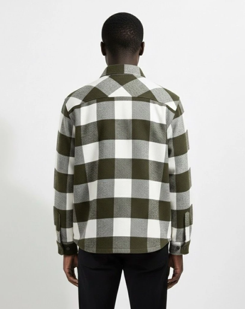 Ali Beyhan Uzun Kollu Regular fit Cepsiz Haki Beyaz Oduncu Gömlek