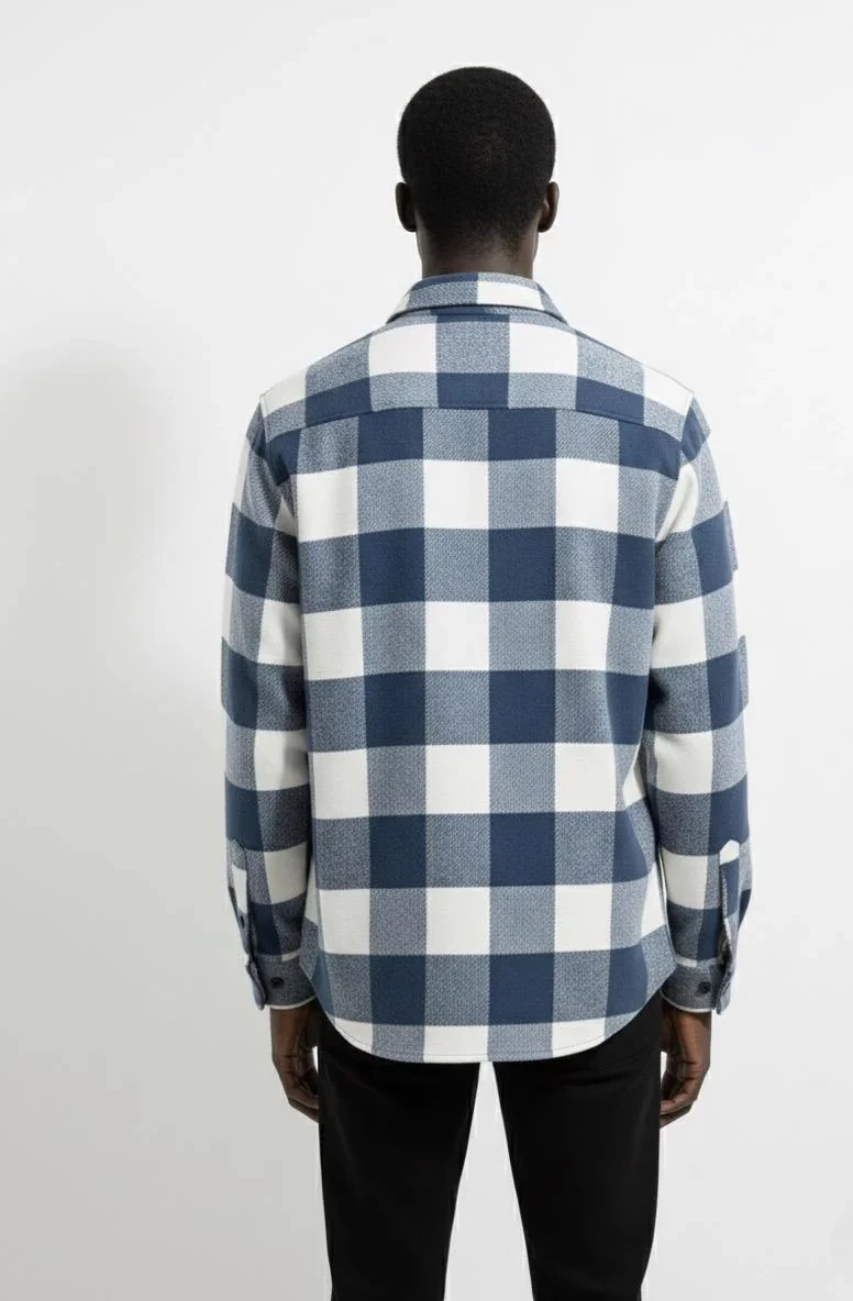 Ali Beyhan Uzun Kollu Regular fit Cepli Mavi Beyaz Oduncu Gömlek