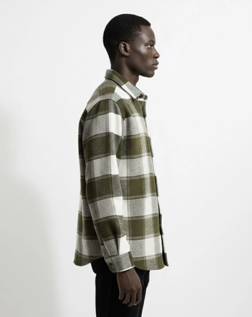 Ali Beyhan Uzun Kollu Regular fit Cepsiz Haki Beyaz Oduncu Gömlek