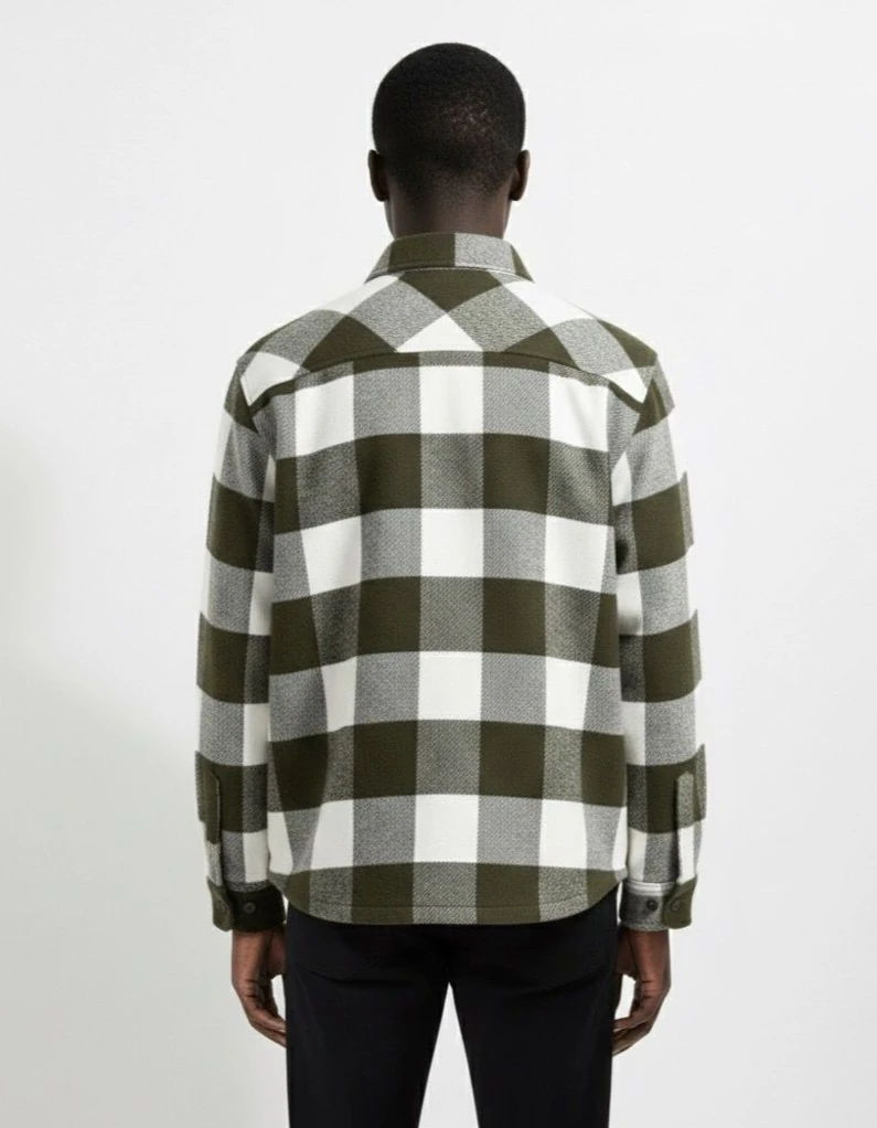 Ali Beyhan Uzun Kollu Regular fit Cepli Haki Beyaz Oduncu Gömlek