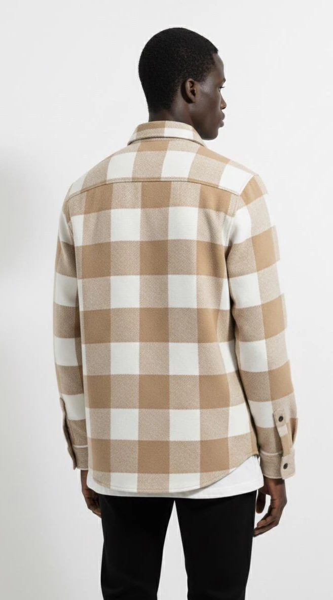 Ali Beyhan Uzun Kollu Regular fit Cepli Bej Beyaz Oduncu Gömlek