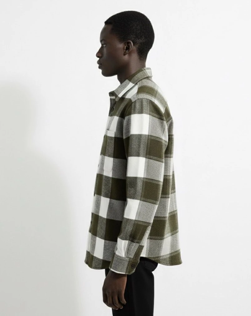 Ali Beyhan Uzun Kollu Regular fit Cepli Haki Beyaz Oduncu Gömlek