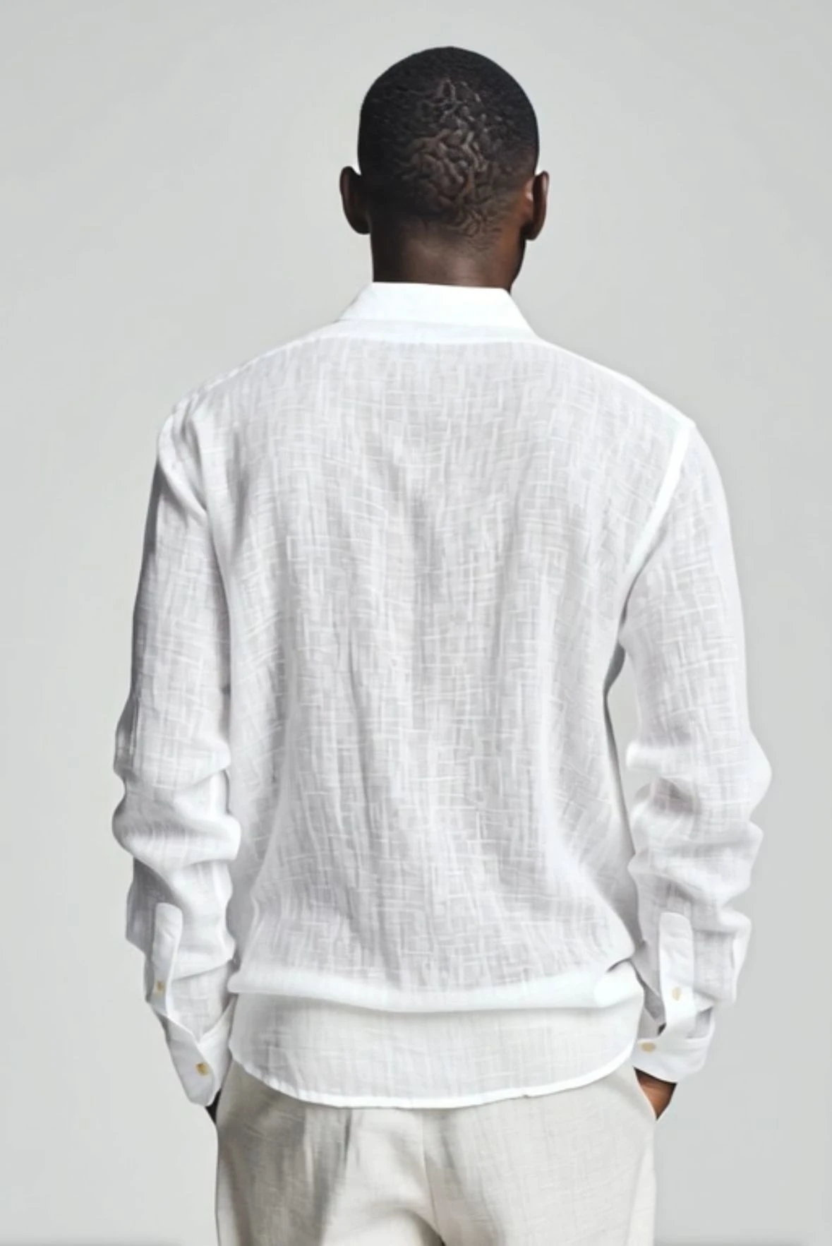 ALİ BEYHAN ERKEK BEYAZ KETEN GÖMLEK - SLİM FİT,UZUN KOLLU,ÖZEL TASARIM