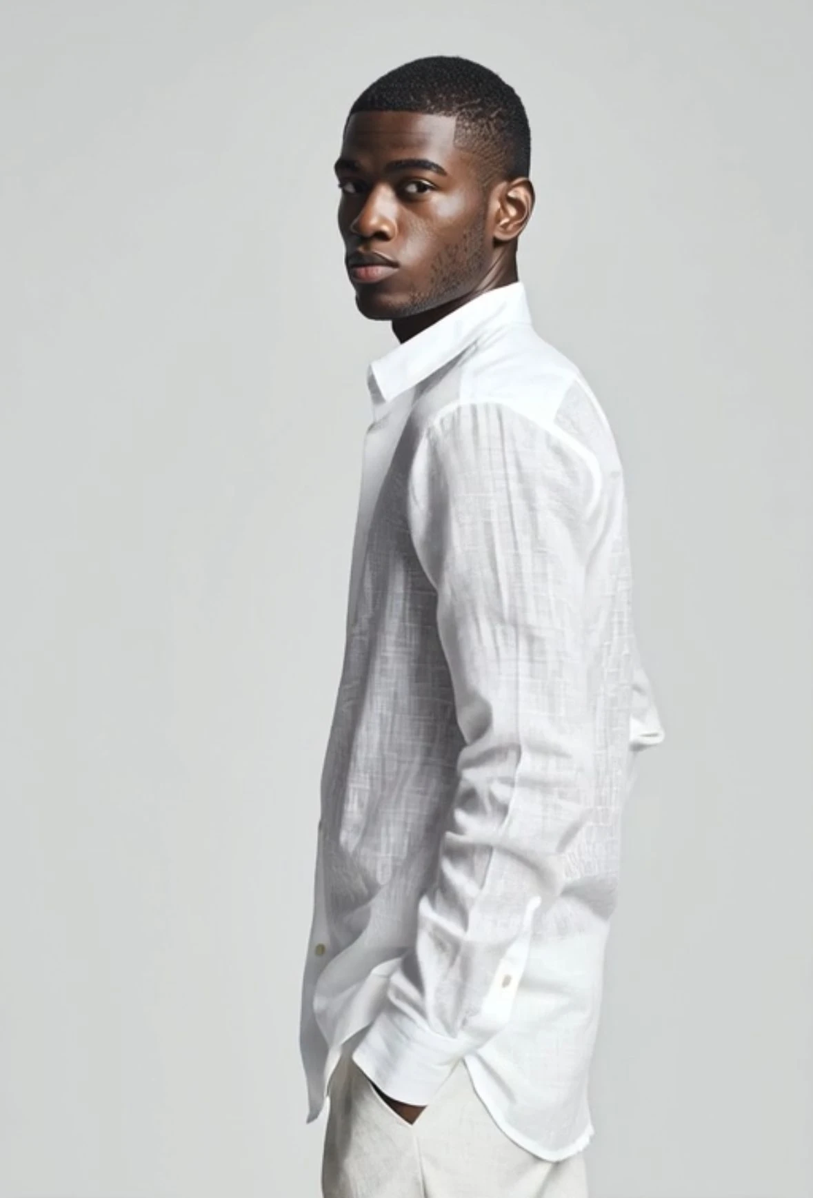 ALİ BEYHAN ERKEK BEYAZ KETEN GÖMLEK - SLİM FİT,UZUN KOLLU,ÖZEL TASARIM