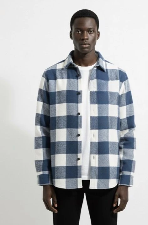 Ali Beyhan Uzun Kollu Regular fit Cepsiz Mavi Beyaz Oduncu Gömlek