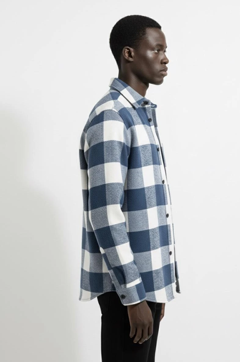 Ali Beyhan Uzun Kollu Regular fit Cepli Mavi Beyaz Oduncu Gömlek