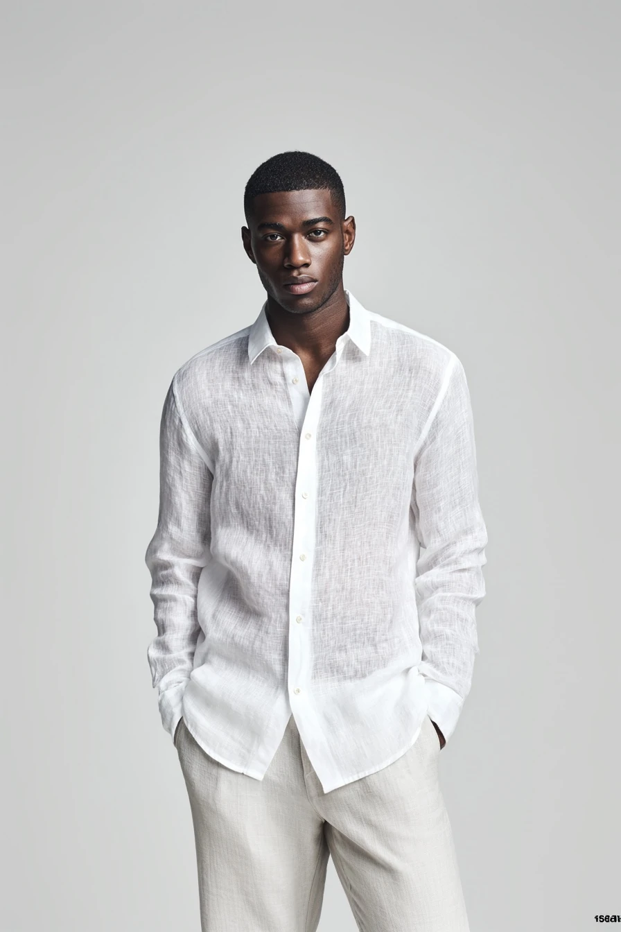 ALİ BEYHAN ERKEK BEYAZ KETEN GÖMLEK - SLİM FİT,UZUN KOLLU,ÖZEL TASARIM