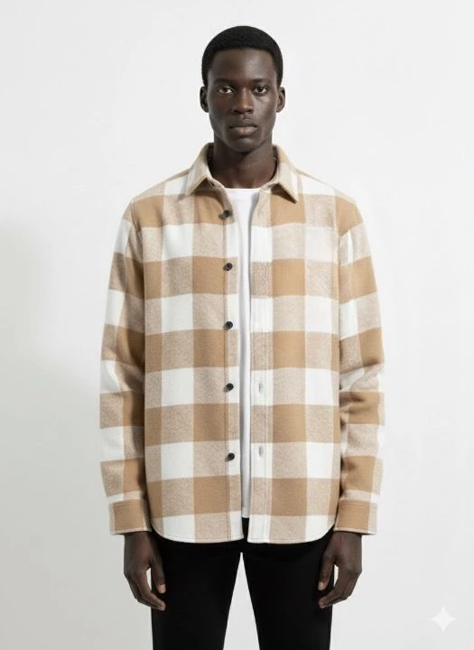 Ali Beyhan Uzun Kollu Regular fit Cepsiz Bej Beyaz Oduncu Gömlek